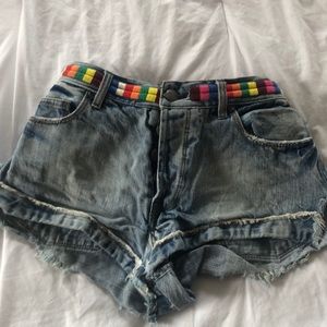 Jean Shorts with Rainbow Stitched Belt Loop
